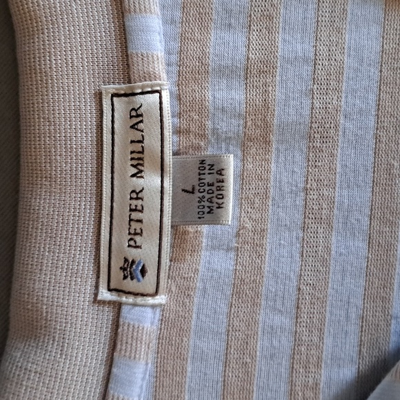 Peter Millar Shirt Large White Striped Cotton Short Sleeve Golf Polo - Picture 3 of 7